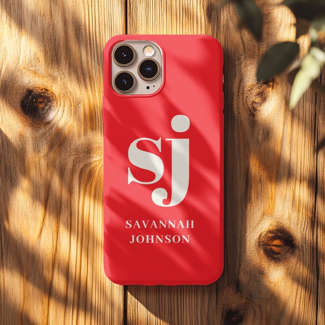 Coques Case-Mate iPhone Élégante initiales de monogramme rouge vif (Créateur téléchargé)