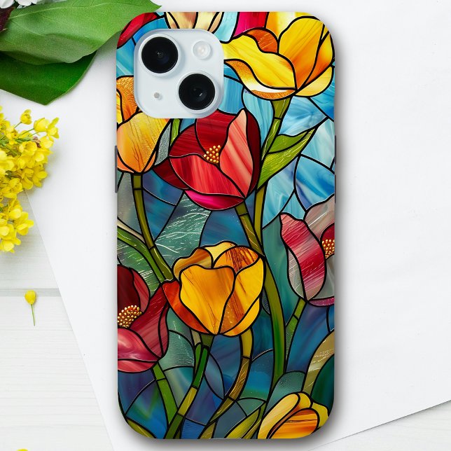 Coques Case-Mate iPhone Élégante laque rouge et tulipes jaunes (Créateur téléchargé)