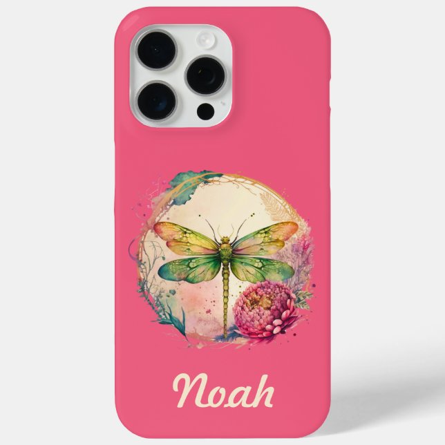Coques Case-Mate iPhone Élégante libellule florale avec nom personnalisé (Verso)