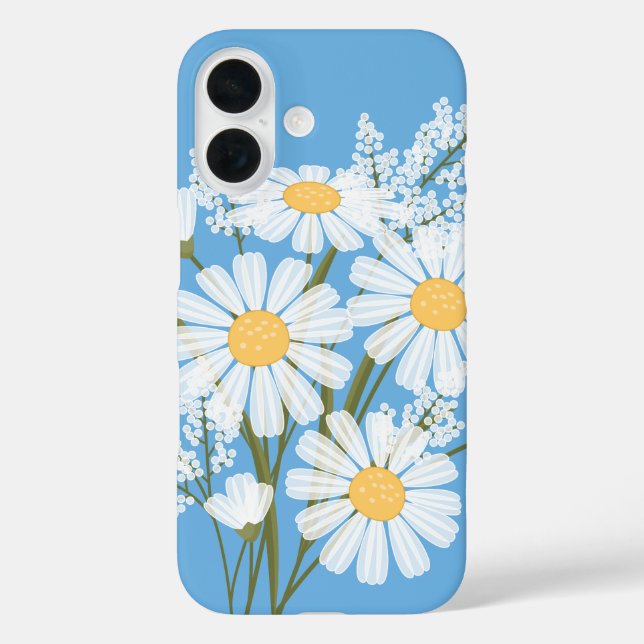 Coques Case-Mate iPhone Elégante marguerite florale blanche sur bleu (Verso)