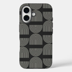 Coque Pour iPhone 16 Elégante Mid Century Mod Arch Lines noir et blanc