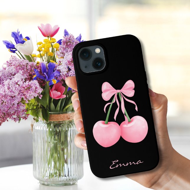 Coques Case-Mate iPhone Elégante, moderne Cerises roses avec Bow rose, Per (Créateur téléchargé)