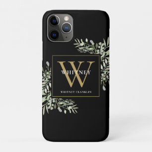 Case-Mate iPhone Case Élégante Modernité Végétale Monogramme Noir Or