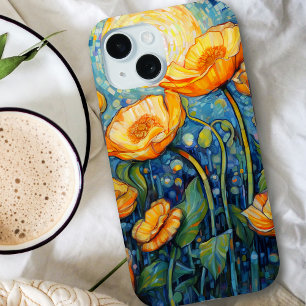 Coque Case-Mate iPhone Elégante mosaïque Art Nouveau de pavot jaune doré