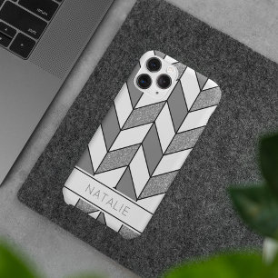 Coque Case-Mate iPhone Elégante Parties scintillant Argent Herringbone Ch