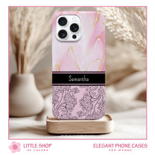 Coque Case-Mate iPhone Élégante Parties scintillant d'agate rose or Monog