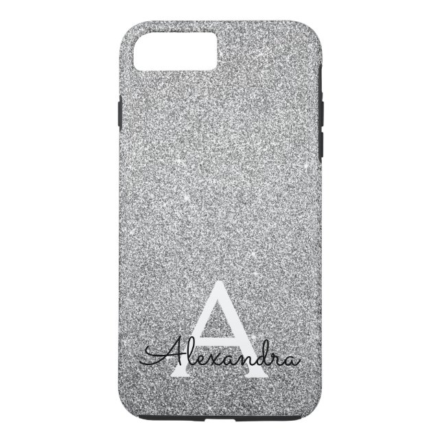 Coques Case-Mate iPhone Élégante Parties scintillant d'argent et monogramm (Dos)