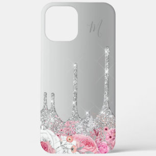 Case-Mate iPhone Case Élégante parties scintillant d'argent floral rose