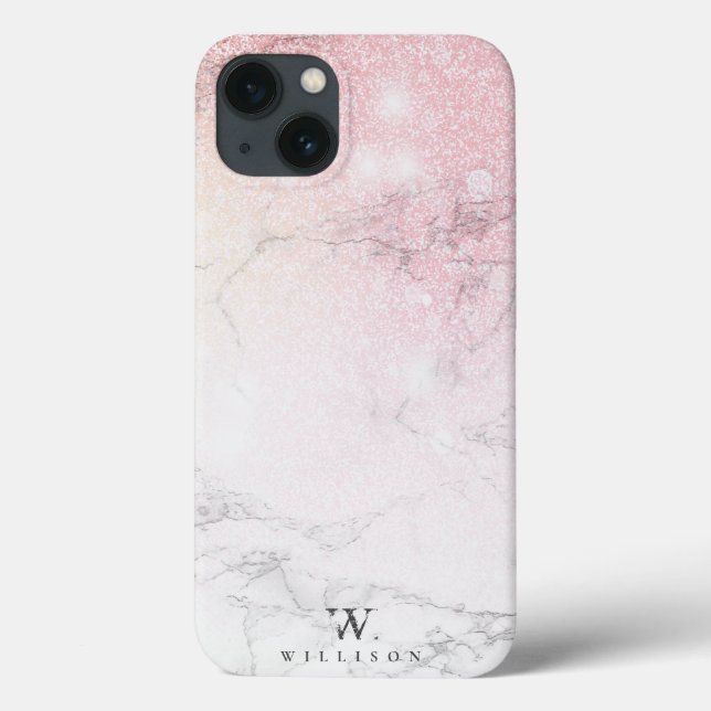Coques Case-Mate iPhone Élégante Parties scintillant monogramme en marbre (Verso)