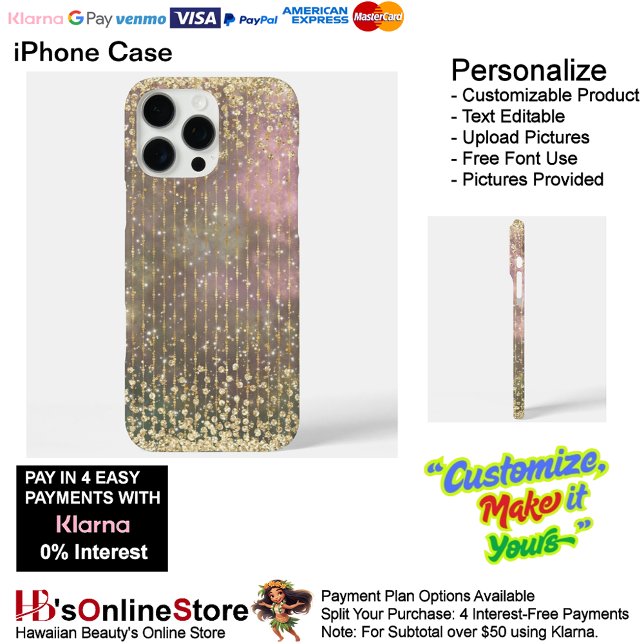 Coques Case-Mate iPhone Elégante Parties scintillant perlée d'or pour fill (Elegant Girly Gold Beaded Glitter Case-Mate iPhone Case.)