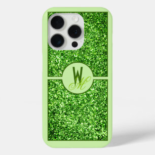 Coque Case-Mate iPhone Élégante Parties scintillant verte Monogramme