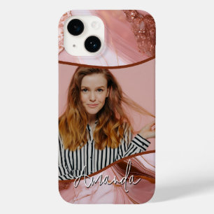 Coque Case-Mate iPhone Elégante Rose Gold Marble Parties scintillant phot
