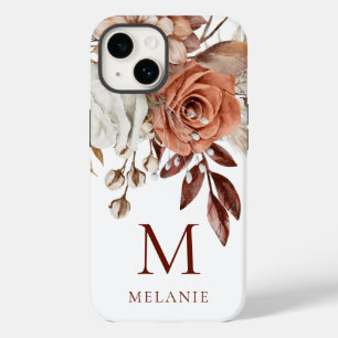 Coque Case-Mate iPhone Élégante Terracotta Florals Monogramme Nom initial