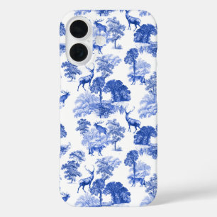Coque Pour iPhone 16 Elégante Toile de campagne Blue Deer Fox Vintage