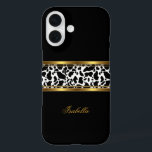 Coques iPhone 16 Élégante vache blanche noire d'or<br><div class="desc">Elégante Vache blanche noire or Classy. Ajouter Nom Initiales Parties scintillant (Attention, l'image apparaîtra plus foncée sur le Coque) Fabuleux produit pour Femmes, Filles, Zizzago a créé ce design S'IL VOUS PLAÎT REMARQUER toutes les images plates. Ils n'ont pas de vraie Parties scintillant, des bijoux en diamant ou de vrais...</div>