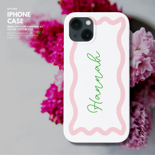 Case-Mate iPhone Case Élégante Vague rétro moderne rose et vert Monogram