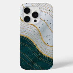 Coque Case-Mate iPhone Élégante Vagues d'or sur Deep Green Abstrait