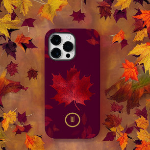 Coque Case-Mate iPhone Élégantes feuilles d'automne rouge et or bordeaux