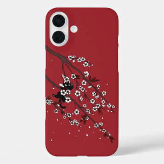 Coque Pour iPhone 16 Plus Élégantes fleurs de prune et chats noirs