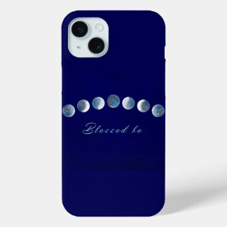 Coque Case-Mate iPhone Élégantes phases de lune bleue profonde Béni Soit