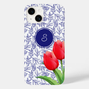 Coque Case-Mate iPhone Élégantes Tulipes Rouges Printemps Floral Blue Mon