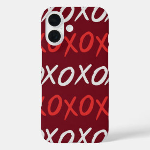 Coque Pour iPhone 16 Élégants baisers et câlins XOXO bordeaux