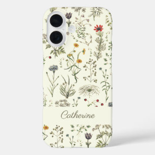 Coque Pour iPhone 16 Élégants Fleurs Sauvages Botaniques Vintage Nom Bl