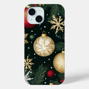 Coque Case-Mate iPhone Élégants ornements de Noël festifs en rouge or pin