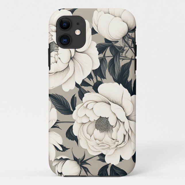 Coques Case-Mate iPhone Élégants Roses Et Peonies Floral Sur Crème (Dos)