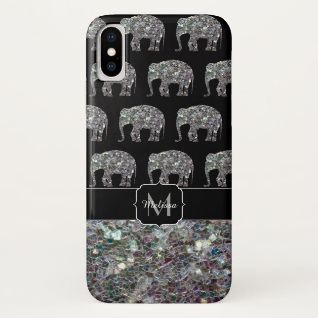 Coques Case-Mate iPhone Élément de mosaïque argenté scintillant Monogramme (Dos)