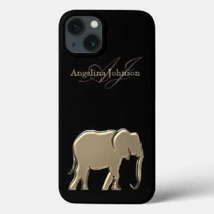 Coque Case-Mate iPhone Élément de silhouette d'éléphant noir et or monogr