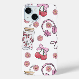 Coque Case-Mate iPhone Éléments rose girly dessinés à la main en motif tr