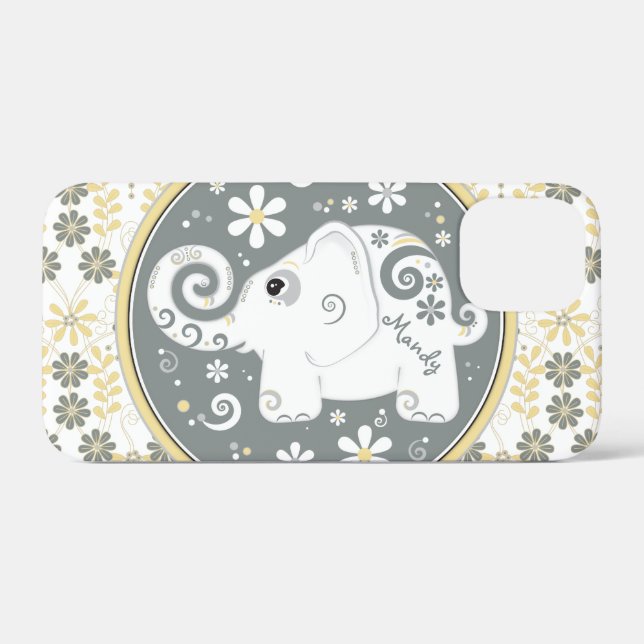 Coques Case-Mate iPhone Eléphant blanc gris jaune Floral (Verso (horizontal))