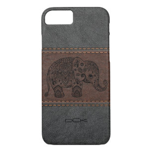 Coque Case-Mate iPhone Elephant de marguerite noire sur cuir Vintage