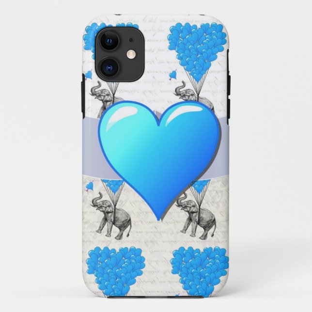 Coques Case-Mate iPhone Eléphant et ballons de coeur bleu (Dos)