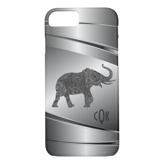 Coques Case-Mate iPhone Eléphant métallique floral gris argenté (Dos)