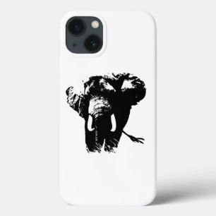 iPhone 13 Coque Eléphant noir blanc Pop Art