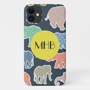Coque iPhone 11 Eléphants Colorés, Motif Des Eléphants, Monogramme