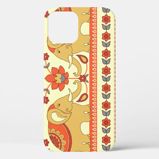 Coques Case-Mate iPhone éléphants ethniques, fleurs, motif sans soudure. (Verso)