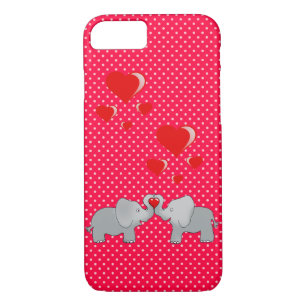 Coque Case-Mate iPhone Eléphants romantiques et Coeurs rouges sur Pois