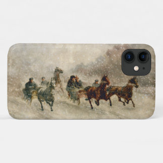 Coque iPhone 11 Emballage vintage de Sleigh de neige