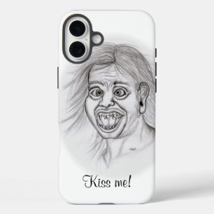 Coque Pour iPhone 16 Plus Embrasse-moi ! Dessin amusant noir et blanc Design