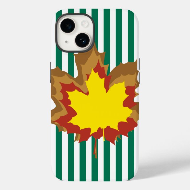 Coques Case-Mate iPhone Emerald Autumnal Stripes avec Feuilles (Verso)