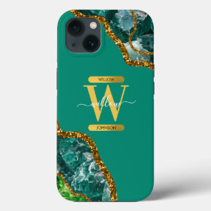 Case-Mate iPhone Case Emerald Green & Gold Agate Géode Monogramme