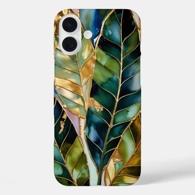 Coques Case-Mate iPhone Emerald Green Gold Leaf Aesthetic Phone Case (Verso)