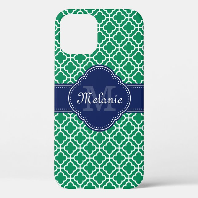 Coques Case-Mate iPhone Emerald Green What Marocain Motif Marine Monogramm (Verso)