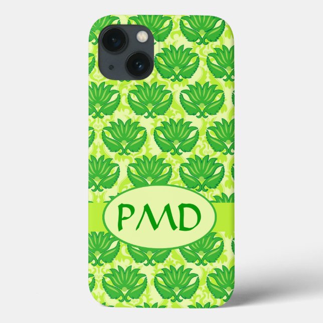 Coques Case-Mate iPhone Emerald Lime Green Art Nouveau Damask Monogramme (Verso)