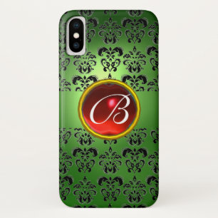 COQUE Case-Mate POUR iPhone EMERALD VERT DAMASK RED GEM MONOGRAS