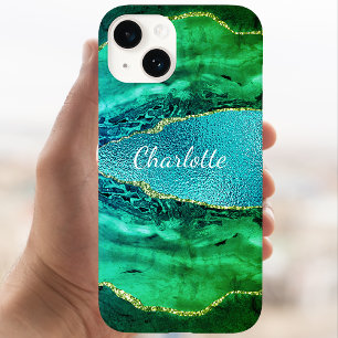 Coque Case-Mate iPhone Émeraude vert bleu agate nom de marbre