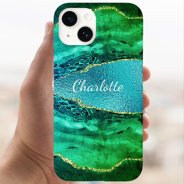 Coques Case-Mate iPhone Émeraude vert bleu agate nom de marbre (Créateur téléchargé)
